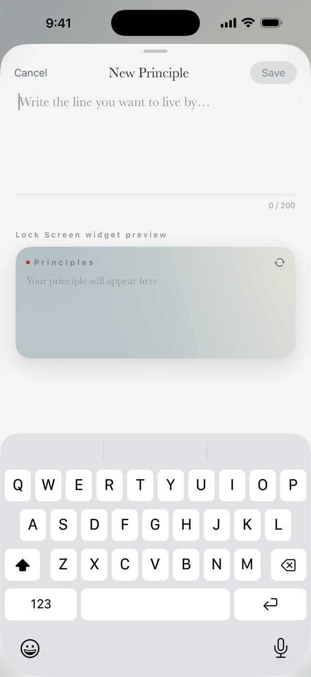 One line is one principle. You see the widget before you save.