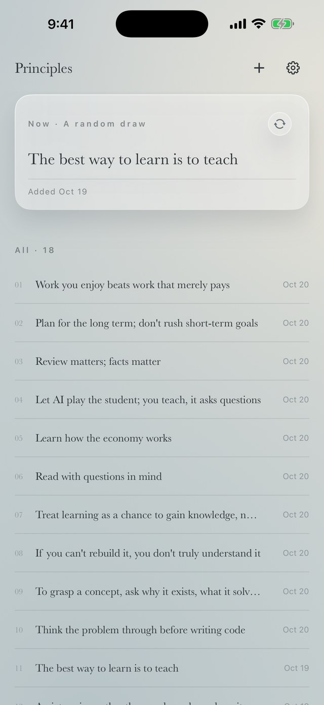 A calm index. The “Now” card draws one whenever you need direction.