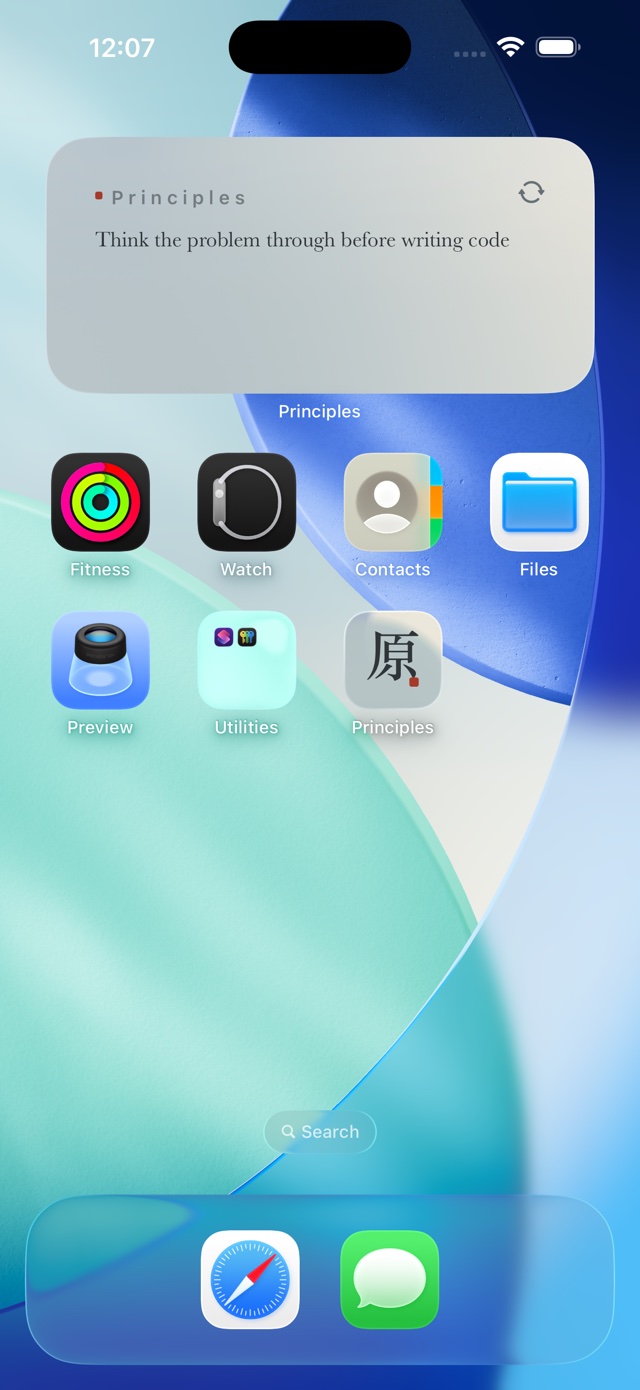 Home Screen widget — the same calm draw, front and center where the day starts.